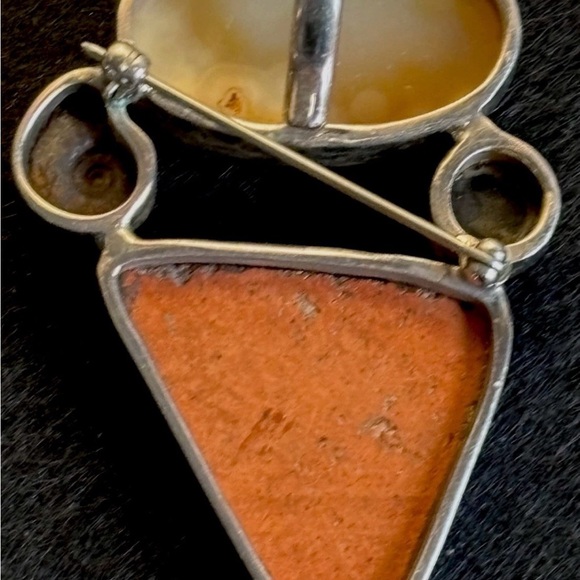 Artisan Silver Druzy Quartz + Black Star Diopside + Ammonite Fossil Pendant/Pin - Picture 6 of 11